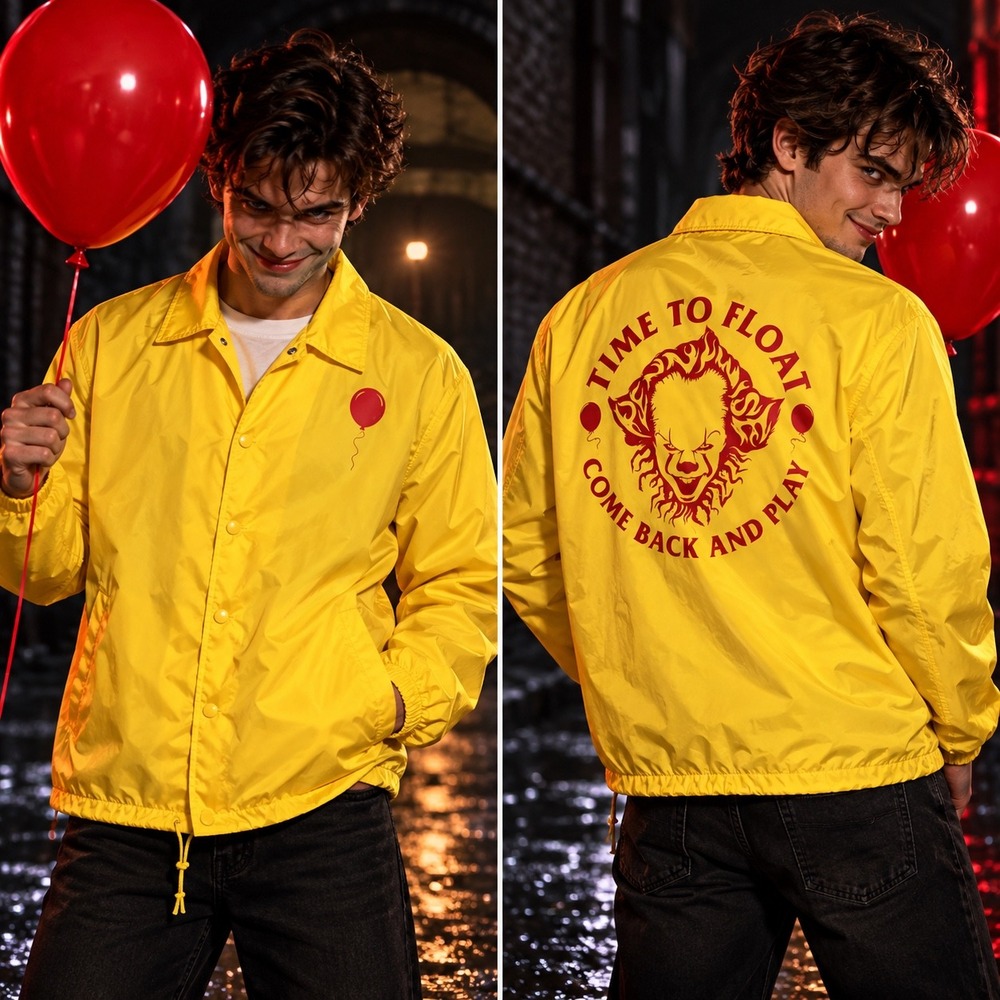 IT Chapter Two Pennywise Coach Jacket Mens M Yellow Time To Float Windbreaker